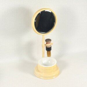 Vintage Celluloid Shaving Stand Adjustable Mirror, Milk Glass Bowl Brush 1920's